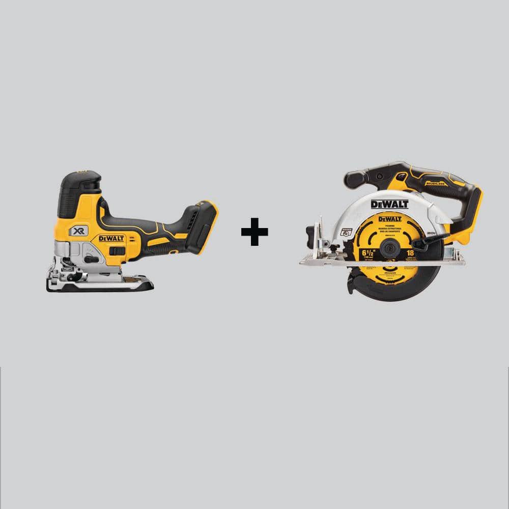 DEWALT 20V MAX XR Cordless Barrel Grip Jigsaw and 20V MAX Cordless  Brushless 6-1/2 in. Circular Saw (Tools-Only) DCS335BWDCS565B The Home  Depot