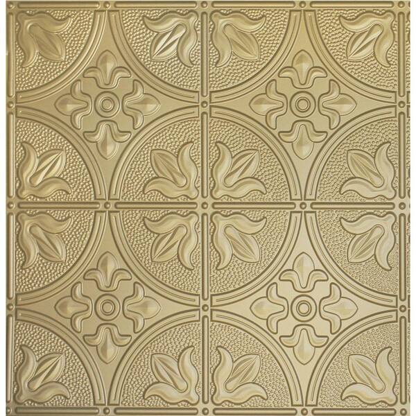 Global Specialty Products Dimensions 2 ft. x 2 ft. Brass Lay-in Tin Ceiling Tile for T-Grid Systems