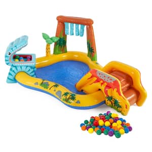 Multicolor PVC Inflatable Dinosaur Water Splash Play Center & Plastic Fun Ballz, 100 Pack