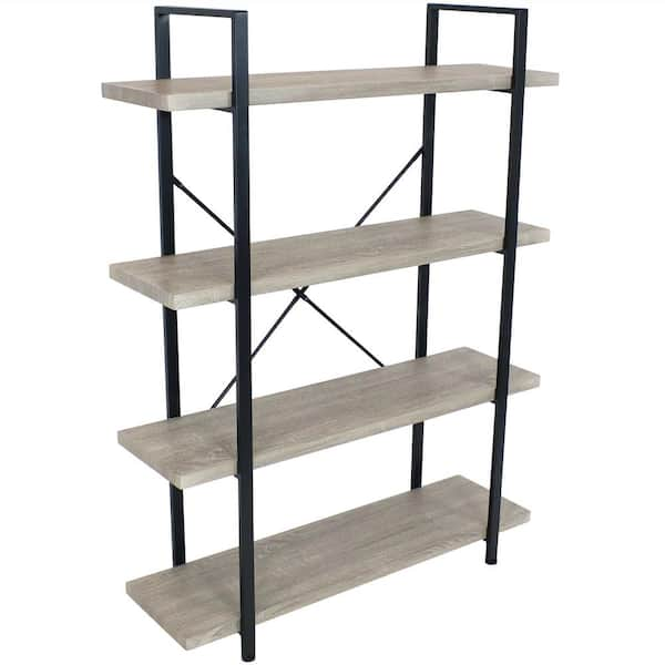 Sunnydaze 55 in. Oak Gray Industrial Style 4-Tier Bookshelf with Wood Veneer Shelves