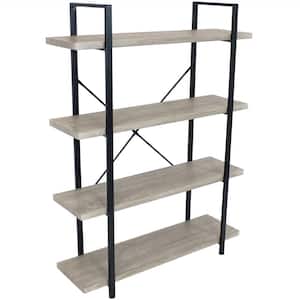55 in. Oak Gray Industrial Style 4-Tier Bookshelf with Wood Veneer Shelves