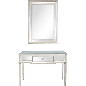 Morgan Wall Mirror 48 in. Silver Rectangle Mirrored Glass Console Table with Drawer