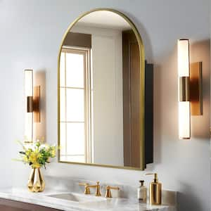 24 in. W x 36 in. H Arched Recessed/Surface Mount Medicine Cabinet with Mirror in Gold