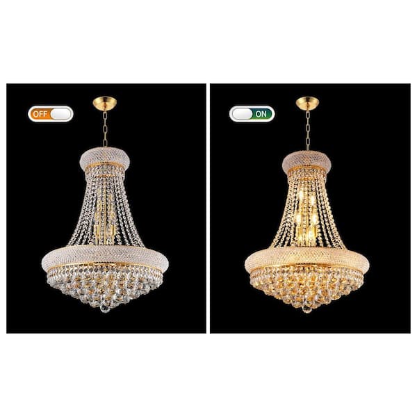 Jushua Luxury 22 in. 12-Light Gold Crystal Chandelier Lighting