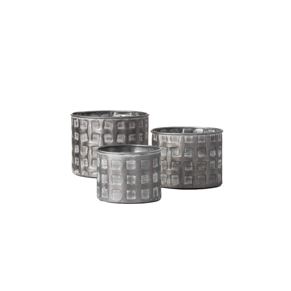 Elegant Trio Silver Iron Nesting Planter Set, Indoor/Outdoor