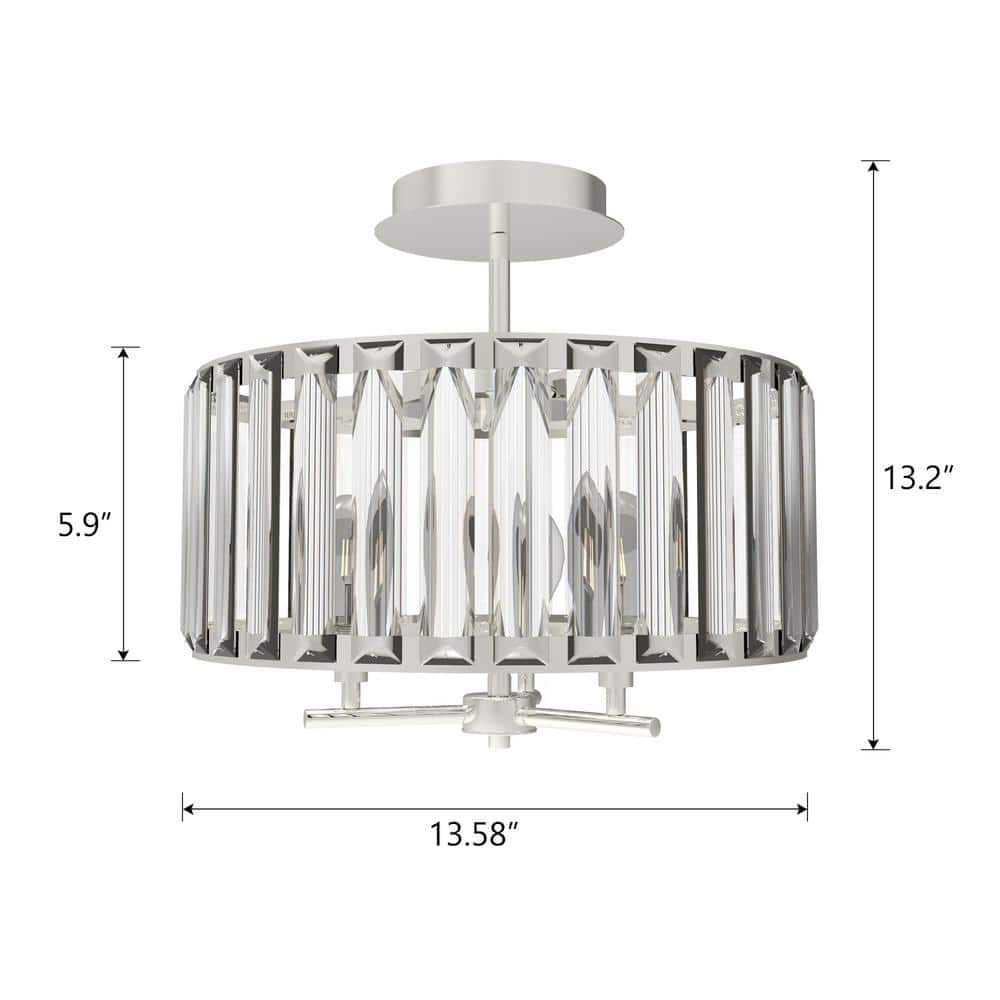 Cedar Hill 13.5" Chrome & Crystal LED-Compatible Drum Ceiling Light