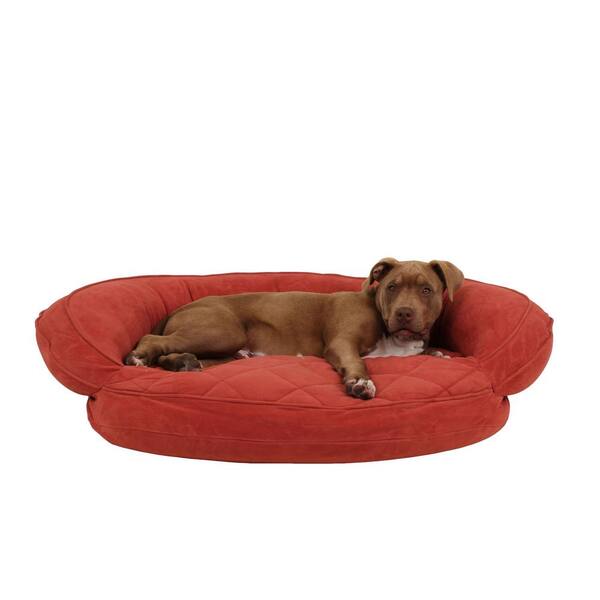 Carolina Pet Company Medium Earth Red Microfiber Quilted Bolster Bed with Moister Protection