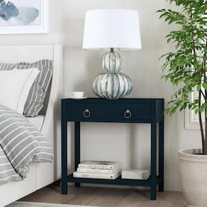 Lark 30 in. Navy Blue Rectangle Wood Wide Nightstand with 1-Drawer 30 in. H x 30 in. W x 14 in. D