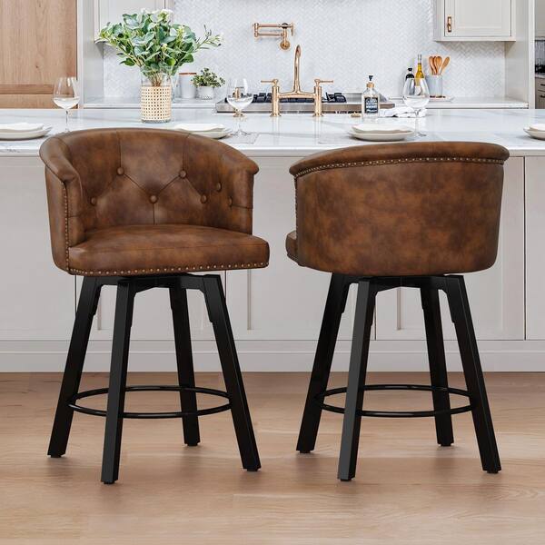 OrangeOne 36.22 in. QUINN Brown Faux Leather Metal Base High-Back