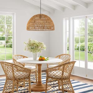 Matisse 1-Light Brown Semicircle Pendant Light with Rattan Shade
