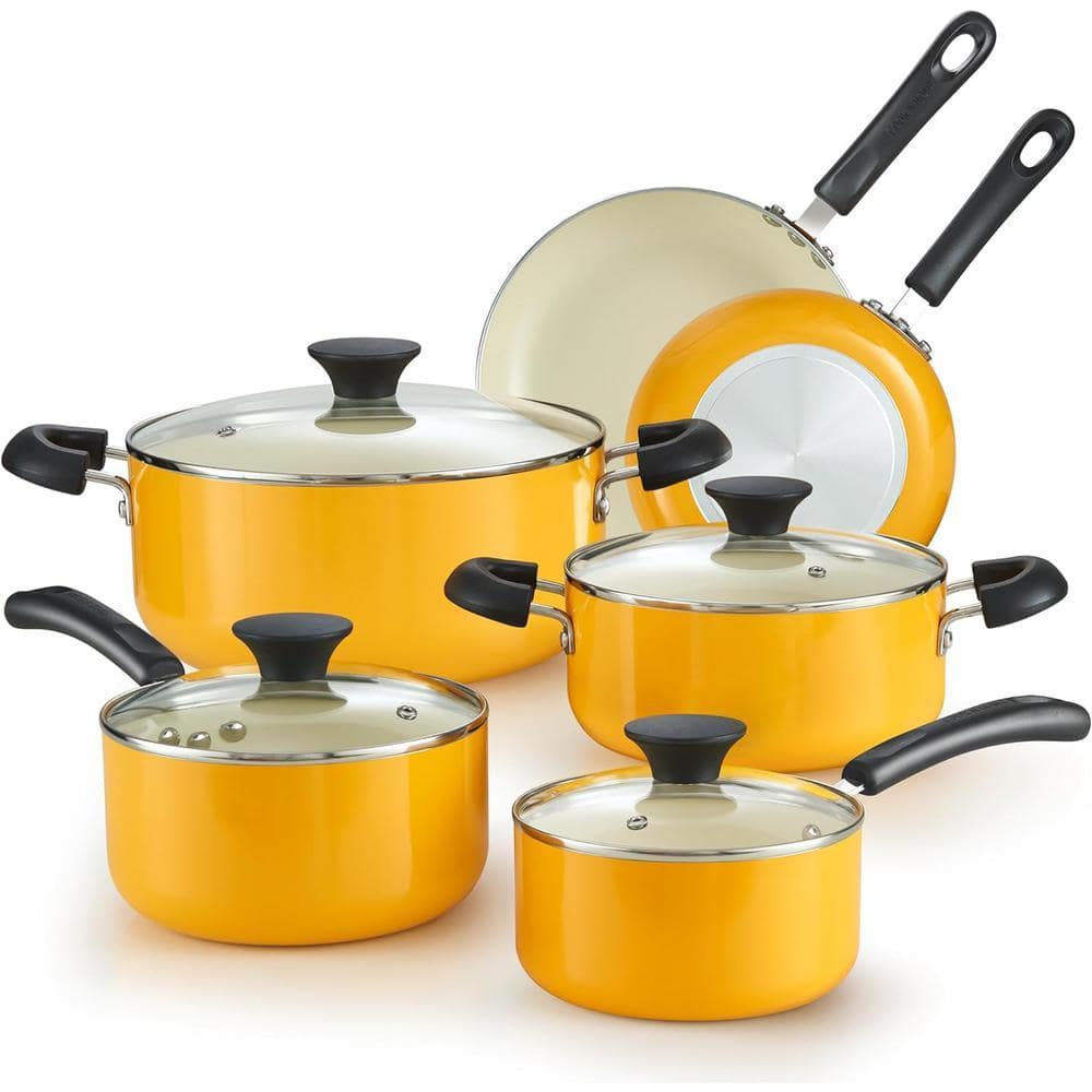 Yellow Cook Roz Cook N Home 10-Piece Ceramic Nonstick Aluminum Kitchen Cookware Set ...
