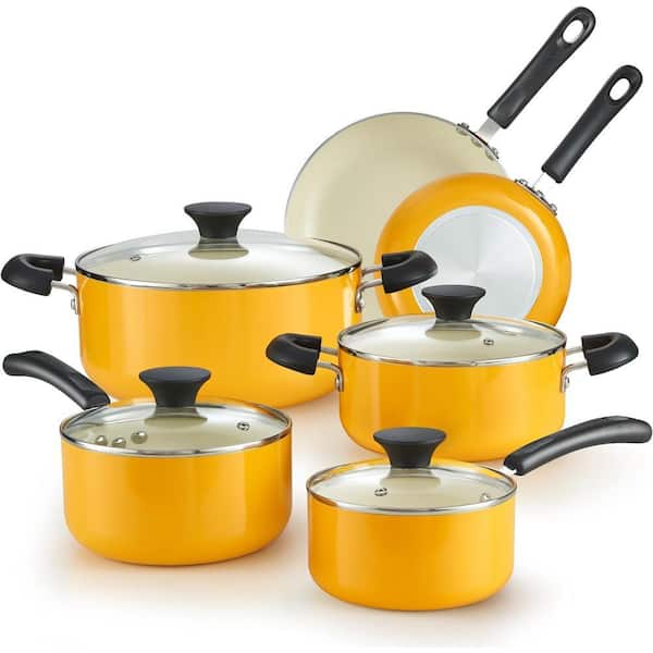 10-Piece Ceramic Nonstick Aluminum Kitchen Cookware Set, Yellow