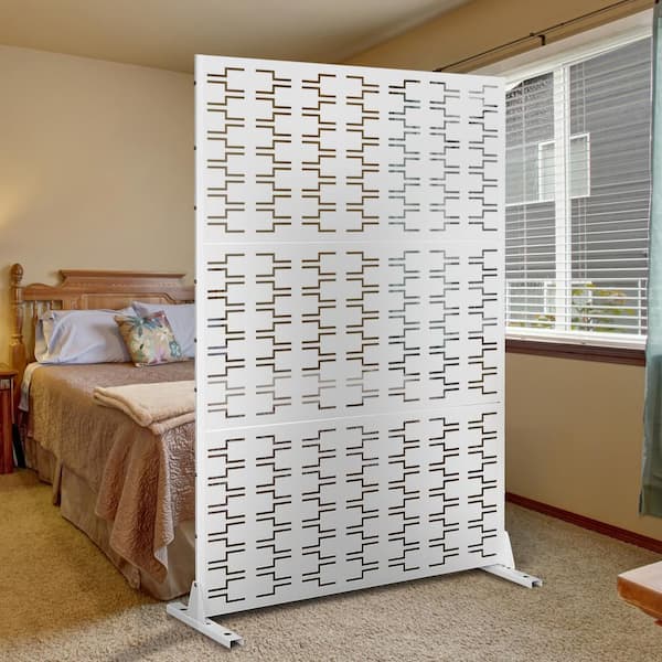 Lirago 72 in. x 47 in. Outdoor Metal Privacy Screen Garden Fence in Bricks Pattern in White