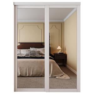 60 in. x 80 in. Solid MDF Core Mirrow White Primed Composite Sliding Door with Hardware Kit