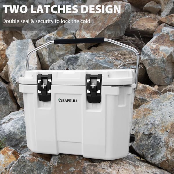 Denjol White 30 qt. Portable Chest Cooler with Lid Lock Handle
