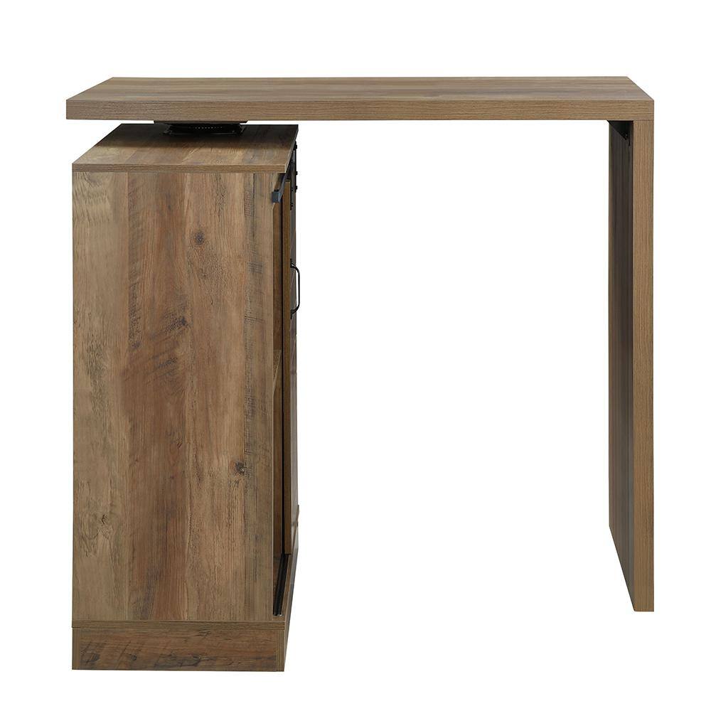 Rustic Oak Farmhouse-Industrial Bar Table with Swivel Top and Wine Rack