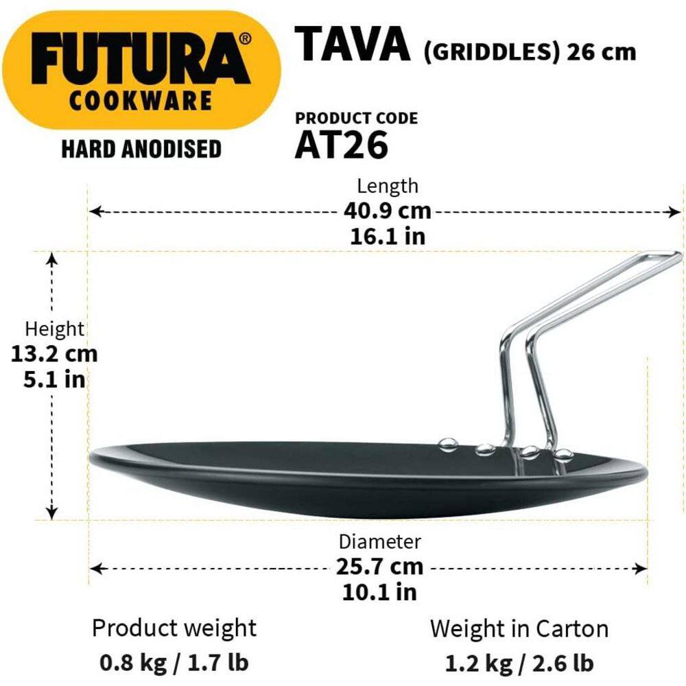 Futura 10-Inch Hard Anodized Black Tava Griddle with Steel Handle