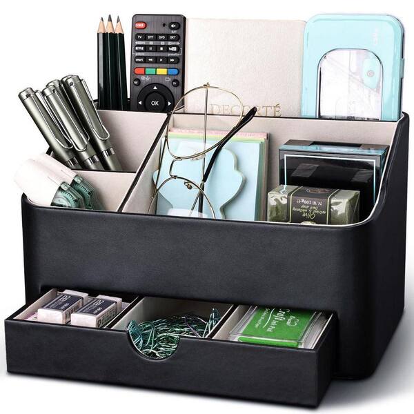 Multifunctional Black Desk Organizer with Drawer, 9. 5inx6in