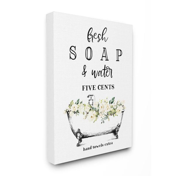 Stupell Industries "Fresh Soap And Water Bath Tub Bathroom Design" by Lettered and Lined Canvas Wall Art 48 in. x 36 in.