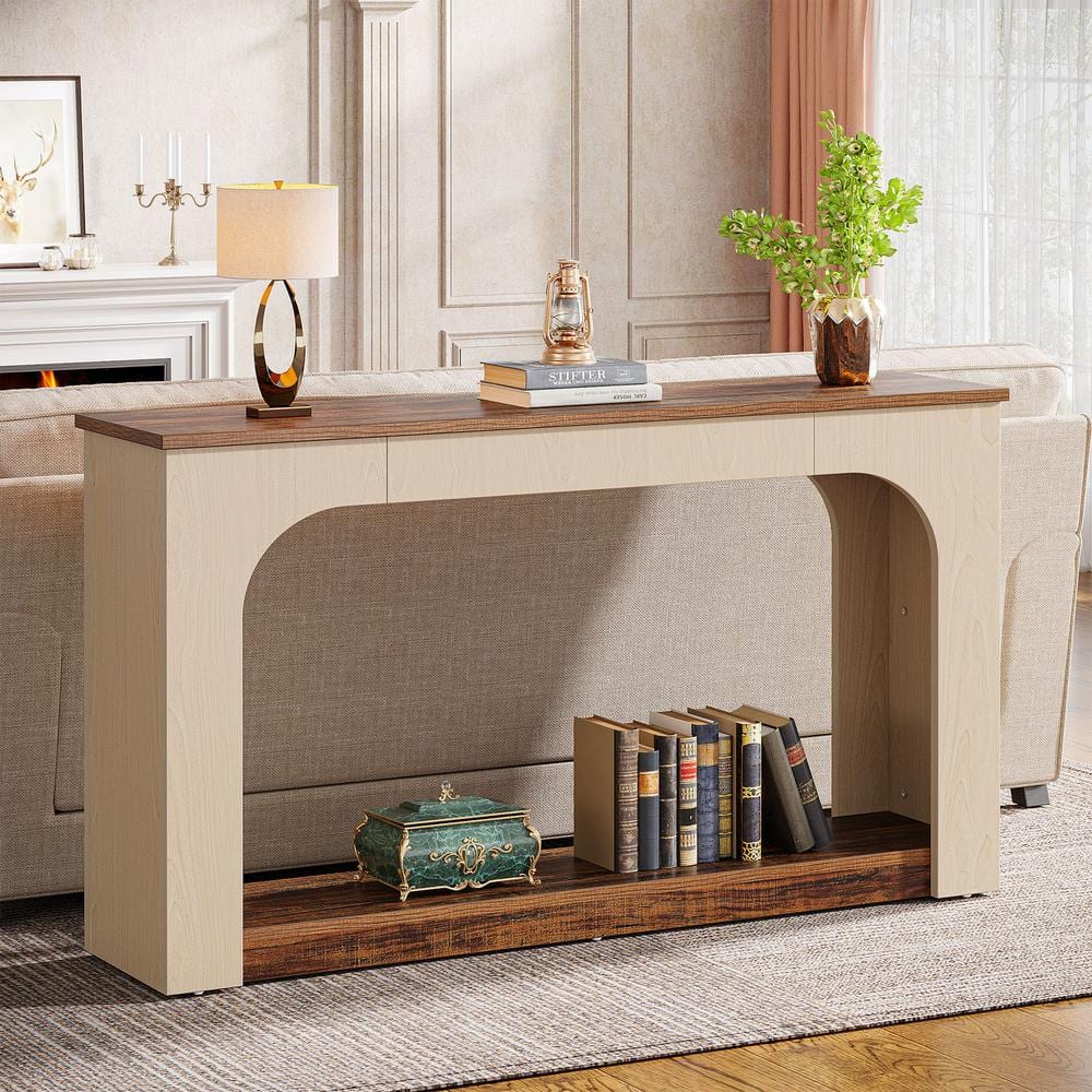 Rustic Brown and Light Oak 55-Inch LED Console Table