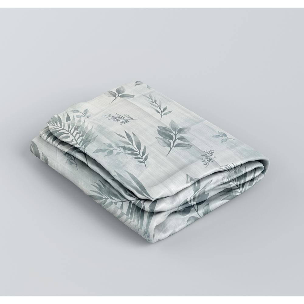 Tall Light Turquoise Sage Leaf Fabric Shower Curtain