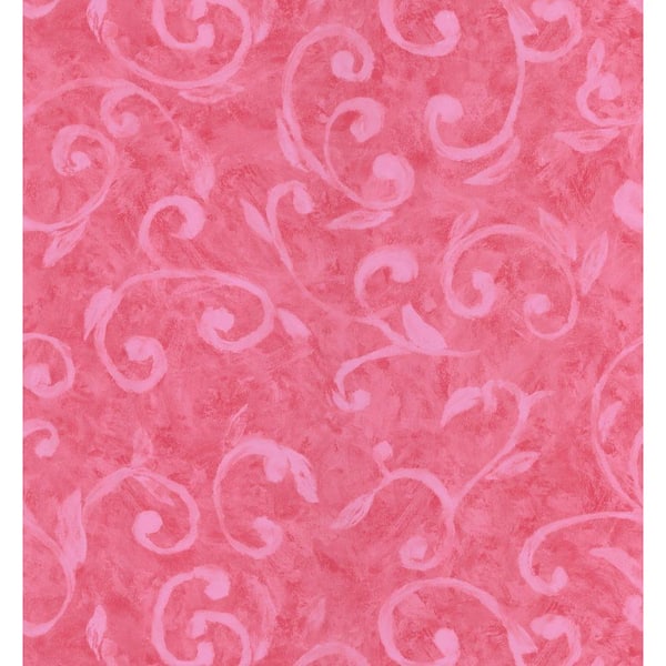 Brewster Simple Space Pink Scroll Wallpaper Sample