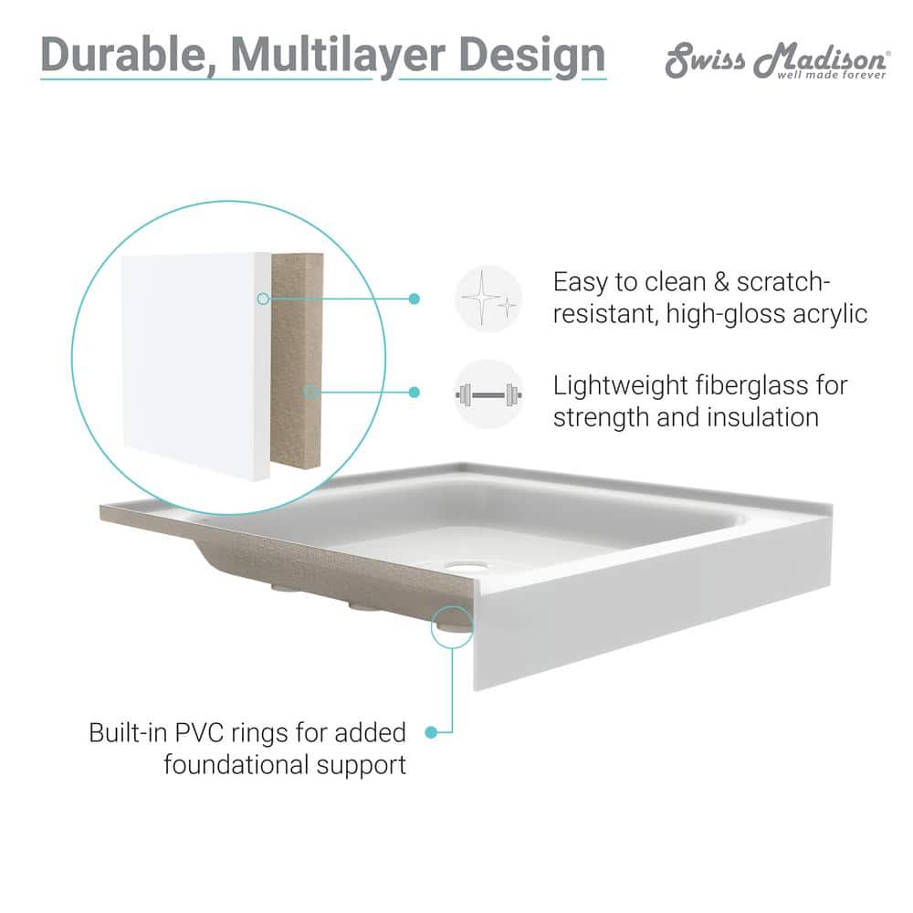 Voltaire 60" x 36" Glossy White Acrylic Shower Base