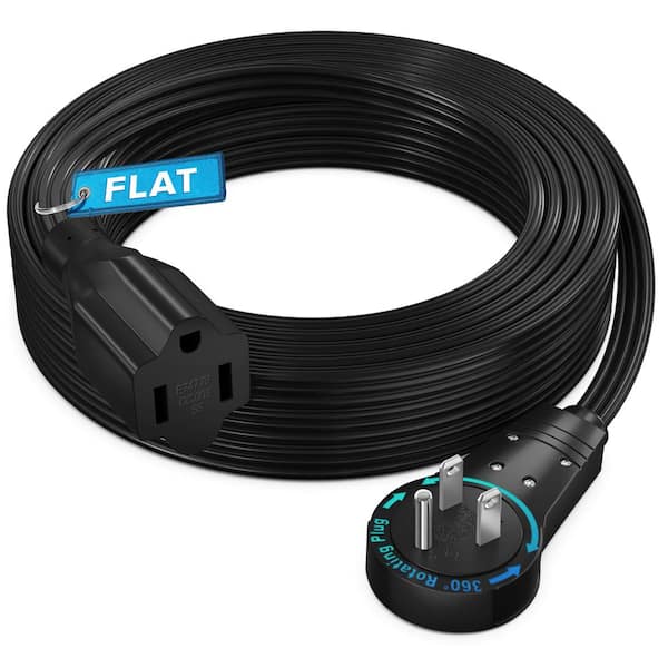 15 ft. 16/3 Light Duty Indoor Extension Cord with 360° Rotating Flat Plug Flat Wire, 13Amps, Black