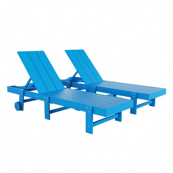 WESTIN OUTDOOR Shoreside 2-Piece Modern HDPE Fade Resistant Portable Reclining Chaise Lounge Chairs With Wheels in Pacific Blue