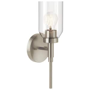 Madden 1-Light Brushed Nickel Modern Bathroom Indoor Wall Sconce Light with Clear Glass