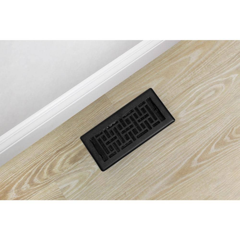 Textured Black Oriental Steel Floor Register, 4x10 Inches