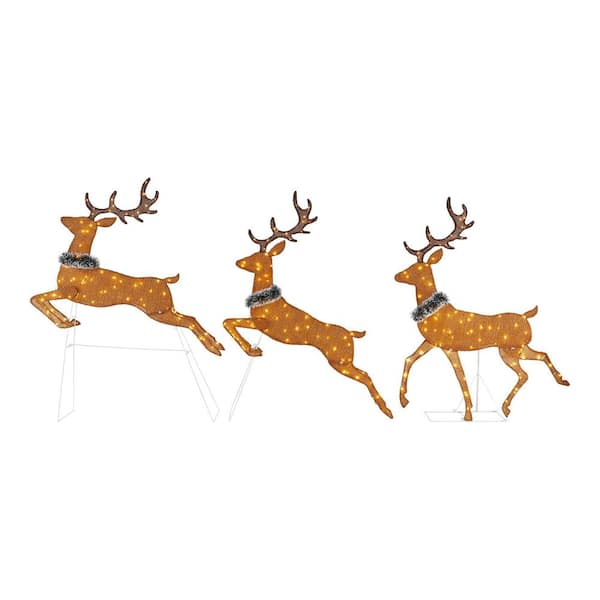 Home Accents Holiday 58 in Warm White LED 2D Set Of 3 Deer Holiday ...