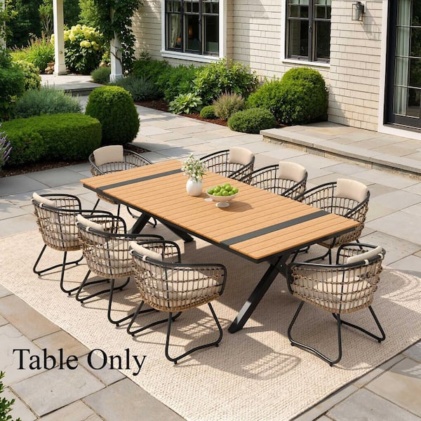 94.3 in. Aluminum Brown Rectangular Outdoor Patio Dining Table with Umbrella Hole