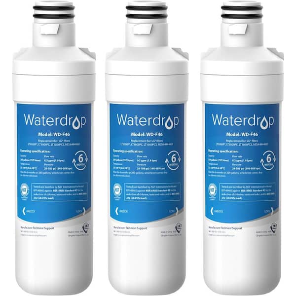 Waterdrop LT1000PC Refrigerator Water Filter, Reduce Chlorine Bad taste and Odor Replacement for Kenmore 46-9980 More Pack of 3