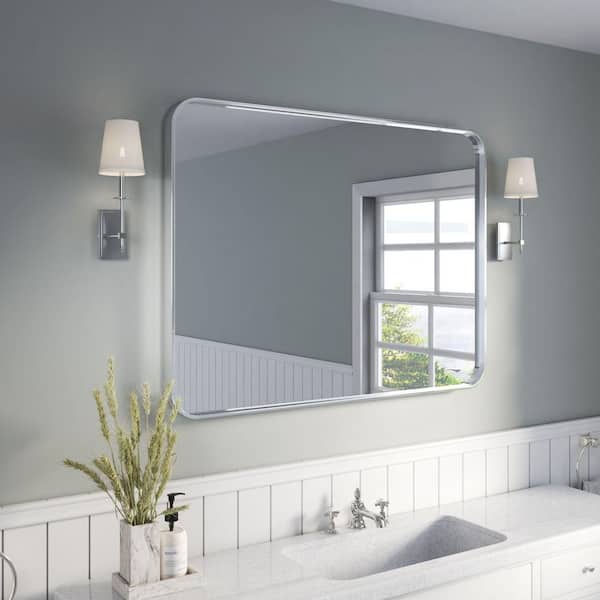 48 in. W x 36 in. H Rectangular Aluminum Framed Wall Bathroom Vanity Wall Mount Mirror in Silver