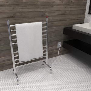 Solo 24in Wide Freestanding 10-Bar Plug-in Electric Towel Warmer in Polished Stainless Steel