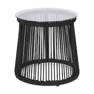 15.5in. Round Black Woven Rope Moonstone Side Table