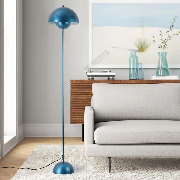 Modern 63 in. 1-Light Dark Blue LED Dome Reflecting Standard Floor Lamp for Living Room with Metal Shade and Foot Switch