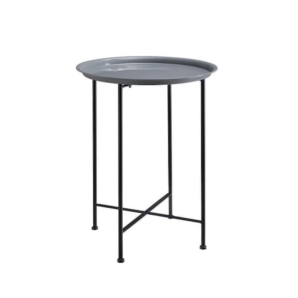 Unbranded Contemporary 18 in. W x 23.75 in. H Gray and Black Round Metal End Table