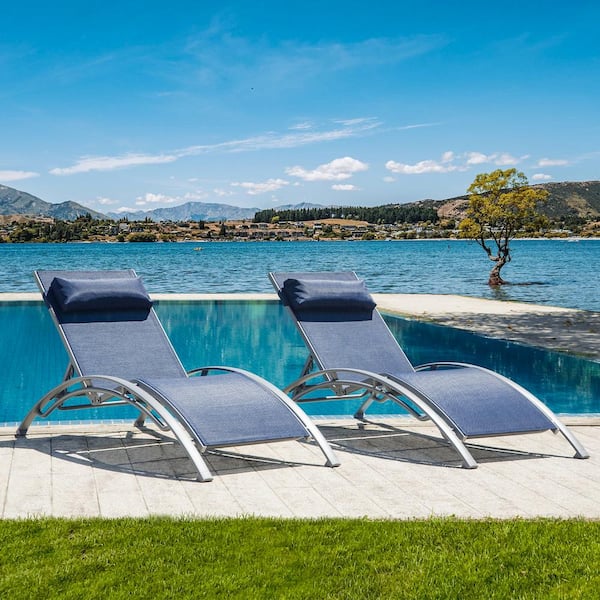 domi outdoor living 2-Piece Navy Aluminum Adjustable Outdoor Chaise Lounge