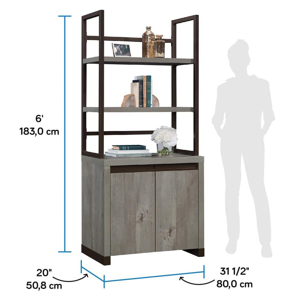 Gray Adjustable 2-Door Library Cabinet with Hutch