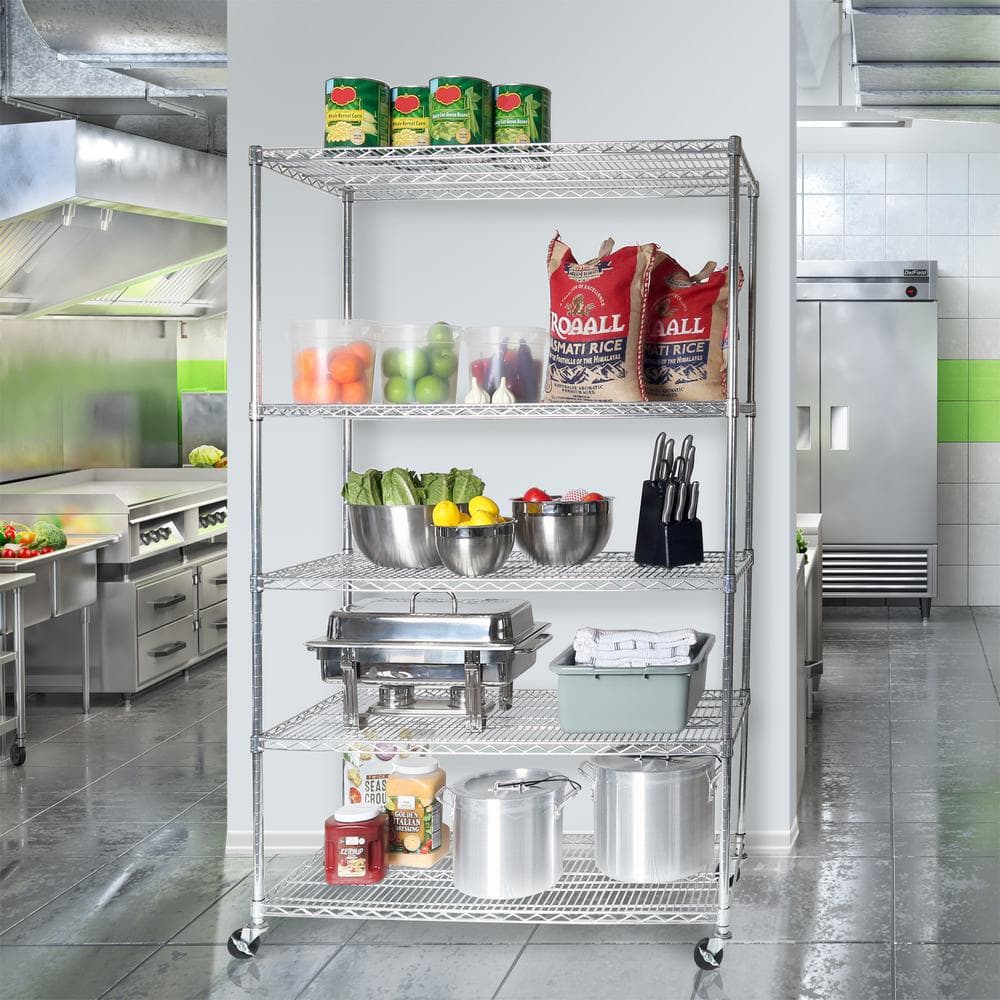 UltraDurable 5-Tier Chrome Steel Wire Shelving, 48" x 24" x 72"