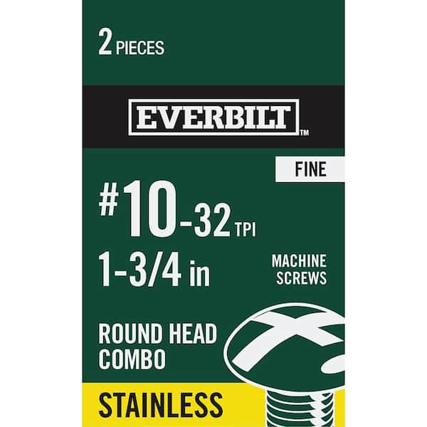 Everbilt #10-32 x 1-3/4 in. Stainless Steel Combo Round Head Machine Screw (2-Pack)