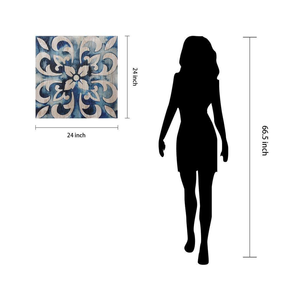 Cobalt Blue and Natural Ash Wood Abstract Square Wall Art