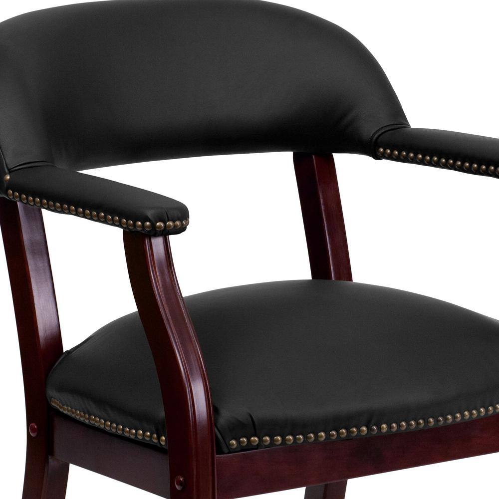 Black Leather Mid-Back Conference Chair with Wood Frame