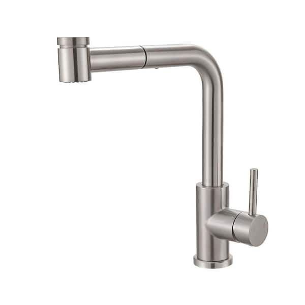 Brushed Nickel Single Handle 12.2 in. Pull Out Sprayer Kitchen Faucet with 360° Swivel Spout 1-Hole Kitchen Basin Tap