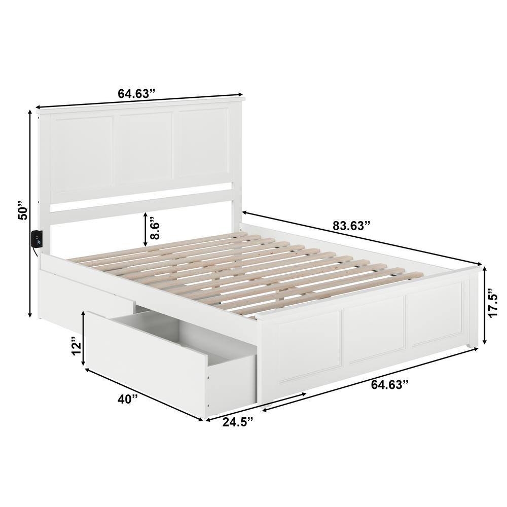 Sophisticated Madison White Queen Storage Platform Bed with 2 Drawers