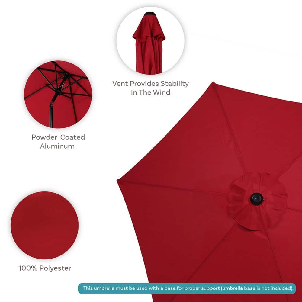 7.5' Red Aluminum Market Patio Umbrella with Tilt and Crank