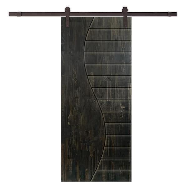 CALHOME 24 in. x 84 in. Charcoal Black Stained Pine Wood Modern Interior Sliding Barn Door with Hardware Kit