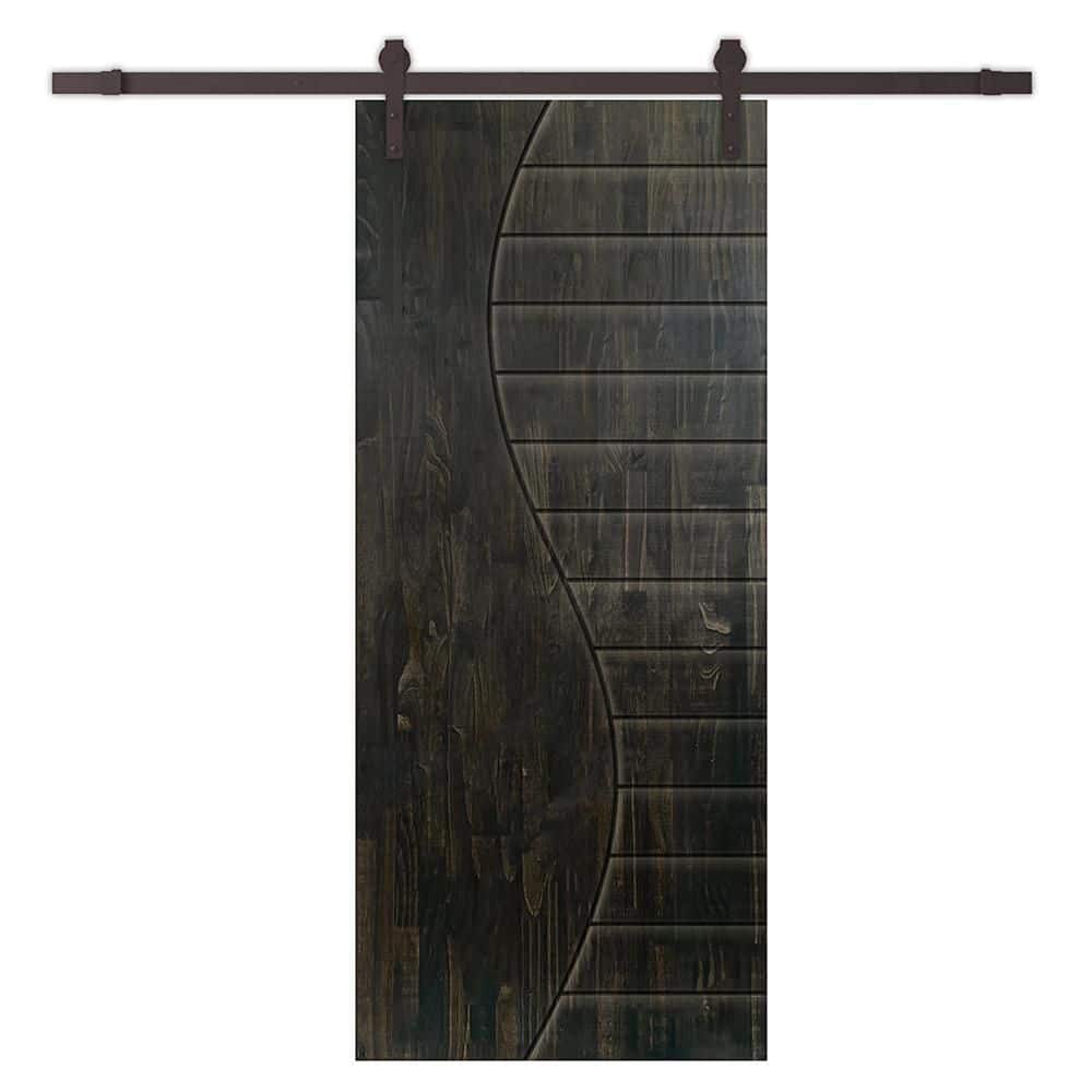CALHOME 30 in. x 84 in. Charcoal Black Stained Solid Wood Modern Interior Sliding Barn Door with